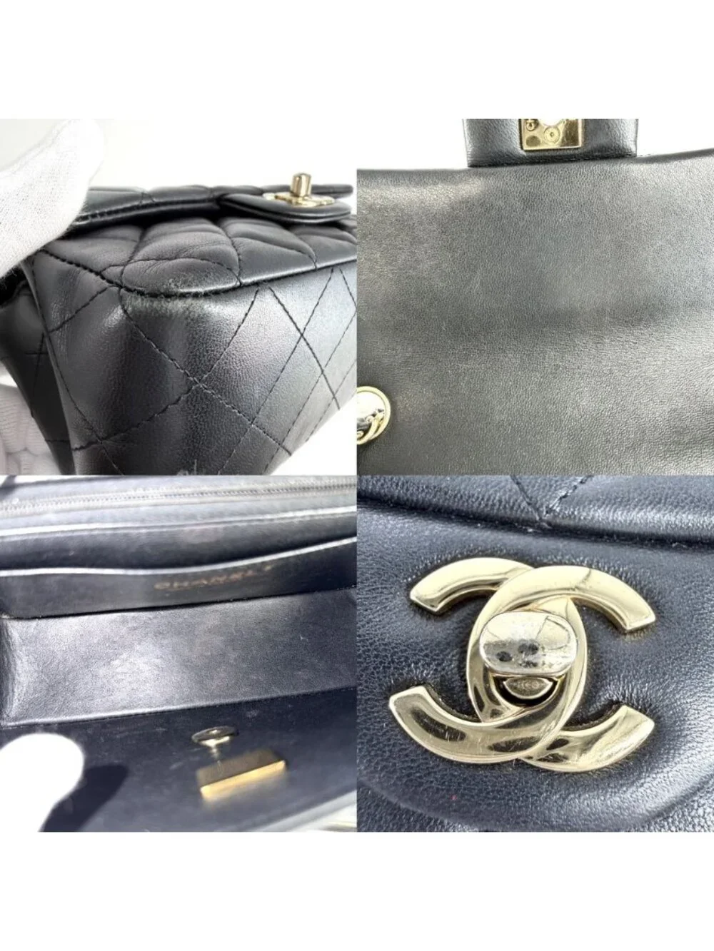 Chanel Shoulder Bag Mini Quilted CC Logo Bag Crossbody Lambskin Black Gold